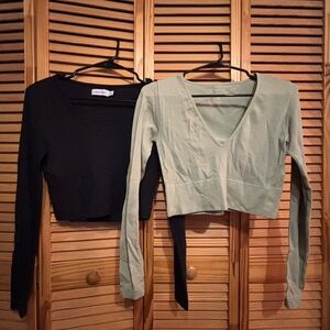 Chic Black Fitted Long Sleeve Crop Blouse